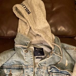Hollister denim Jean jacket w/ cotton hood/sleeves